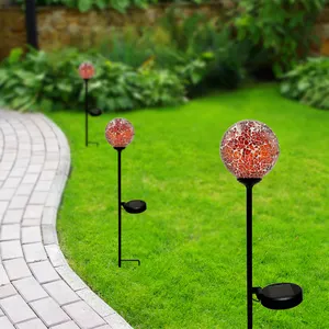 Garten Ornamente Mosaik Glaskugel Garten Stapel Dekoration Solar Garten Lichter Outdoor Wasserdicht Led Dekor Solar Licht