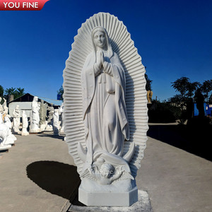 Sculpture de la Vierge Marie grandeur nature en marbre blanc de Carrare YOUFINE, bras ouverts, statue de Notre-Dame avec base en forme de croissant de lune pour église - Product Image 4