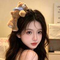 Nouvelle Pince à Cheveux Latérale BB en Peluche Cristalline Haut de Gamme 2026, Bandeau Ours Couché Mignon Fait Main, Style Japonais et Coréen, Accessoire Cheveux Unisexe