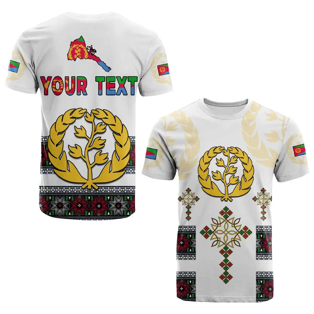 Nouvelle arrivée érythréen Habesha Tilet Designer T-shirt pour hommes africain érythrée croix blanc Vintage T-shirt en gros T-shirt personnalisé