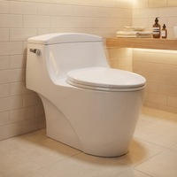WC monobloc de luxe moderne en céramique avec grande cuve d'eau, chasse d'eau à double siphon et chasse d'eau à siphon intégrée, sanitaires de salle de bain