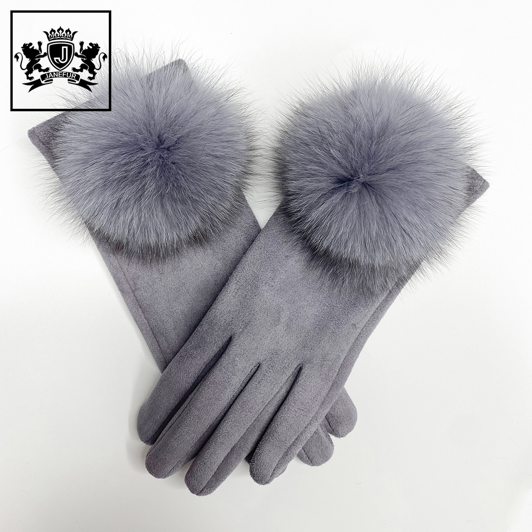 Новая мода пользовательских зимние ботинки, сезон зима-осень сенсорный экран лиса меховым помпоном, головные уборы, перчатки для женщин