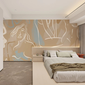 <span class=keywords><strong>Papier</strong></span> <span class=keywords><strong>peint</strong></span> abstrait grand format beige et or à motifs pour la décoration murale des espaces résidentiels et commerciaux, en matériau écologique - Product Image 1