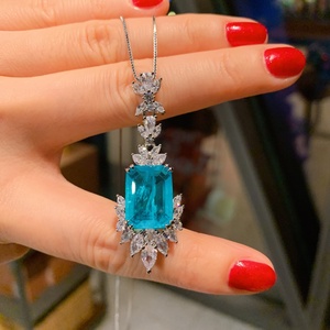 High Quality Eco-friendly Copper Creative Pendant <b>Earrings</b> <b>Set</b> 12*16mm Blue Zircon Flower Jewelry <b>Set</b> for Bold Statements - Product Image 5