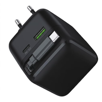 Chargeur de voyage tout-en-un 65W 2 ports USB-C avec câble rétractable, charge rapide PD, prise pliable, sécurité intelligente, caméra, écouteurs