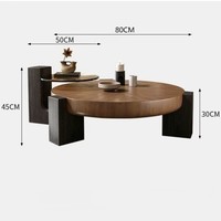 Table basse ronde en bois de noyer de style moderne du milieu du siècle, simple et moderne, avec rangement pour salon