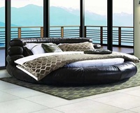 Lit rond de luxe en bois massif, moderne, avec plateforme souple, grand format pour adultes