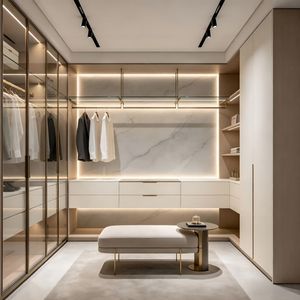 <span class=keywords><strong>Armoire</strong></span> blanche personnalisable pour chambre à coucher avec miroir et portes de rangement élégantes sans poignées - Product Image 2