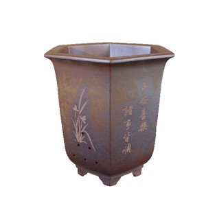 Maceta hexagonal de arcilla morada para orquídeas, hecha a mano, de cerámica, para bonsái, para Cymbidium Goeringii y Faberi - Product Image 2
