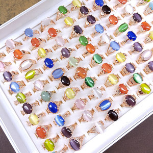 Oval Teardrop Multicolor <b>Cat</b> Eye Stone <b>Rings</b> For Women Rose Gold Plated Mixed Style Gemstone Finger <b>Rings</b> Bulk Wholesale - Product Image 5