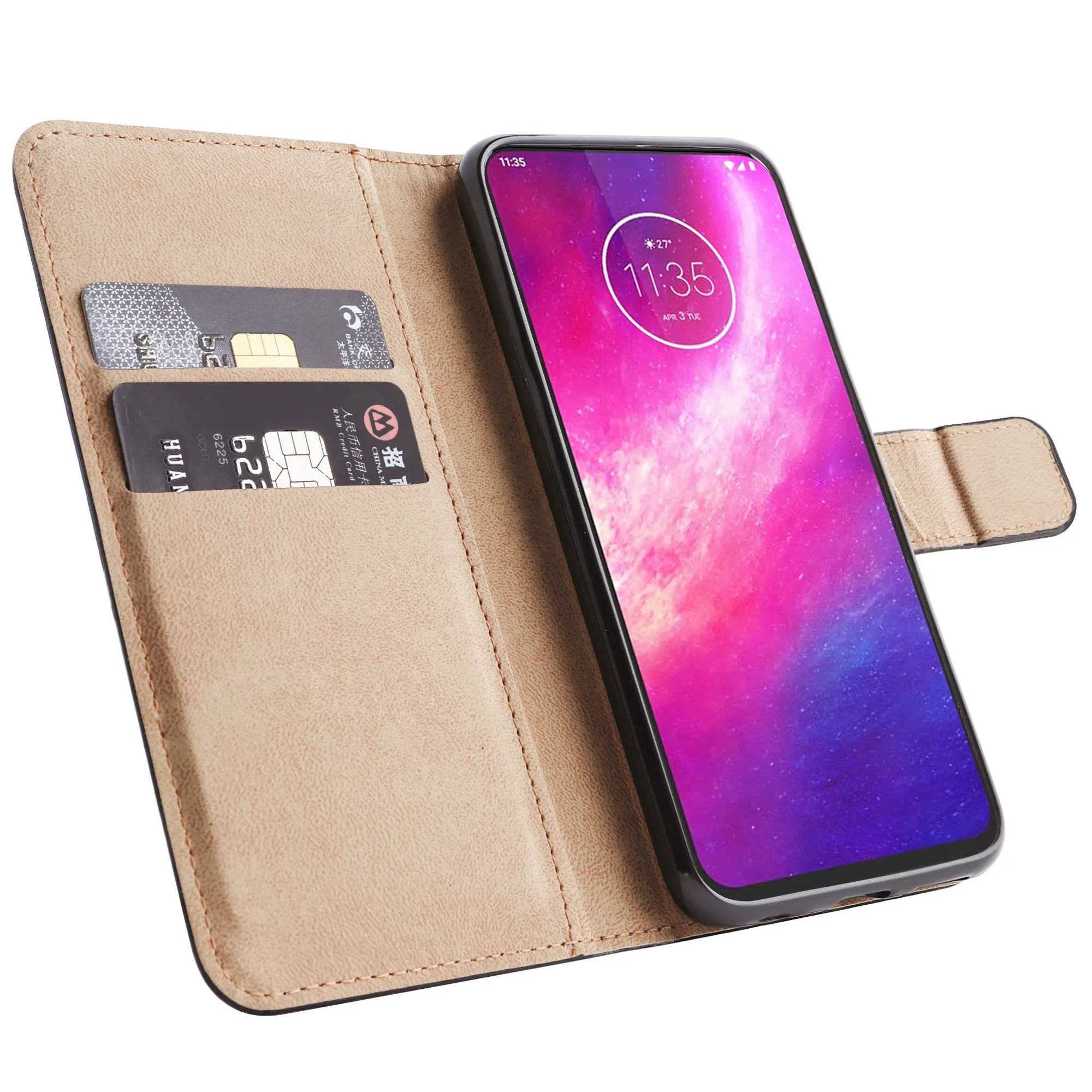 Cell Phone Case Factory Best Price Phone Accessories for Motorola One Hyper fabric Real Leather Wallet Case