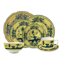 Service de table vintage en porcelaine fine Chinoiserie jaune sauge, assiette de présentation rétro à motif floral, tasse à café et bol en céramique pour hôtel