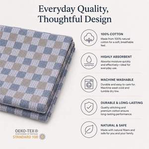<b>Grey</b> Checkered Cotton <b>Bath</b> Towel Soft Lightweight Absorbent Quick Dry <b>Bath</b> <b>Sheet</b> for Men Women Home Use 156 x 76 cm - Product Image 6