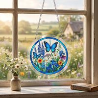Kit de puzzle en acrylique personnalisé, attrape-soleil en verre teinté, puzzle en forme de papillon bleu, décoration de fenêtre de forme irrégulière, cadeau artisanal