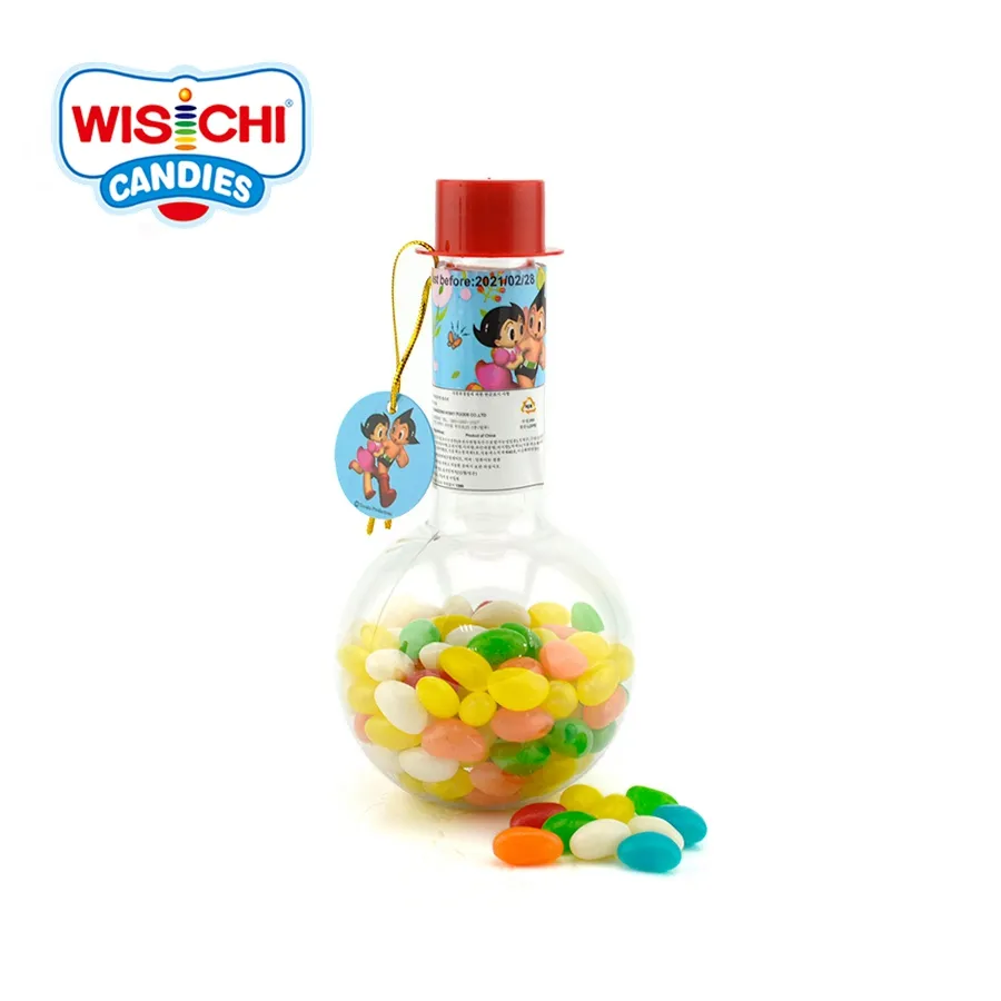 משלוח מדגם 138g צבעוני מעורב מגוון טעמים jelly bean חלאל רך סוכריות אור הנורה צורת בקבוקי ארוז