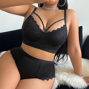 Sexy Übergrößen-Dessous Spitzen-Patchwork BH und Shorts Zweiteiliges Set Übergrößen-Lingerie - Product Image 5