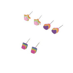 Rainbow Heart Star <b>Square</b> Stud Earrings <b>Set</b> For Students Gift Fashion Jewelry - Product Image 5