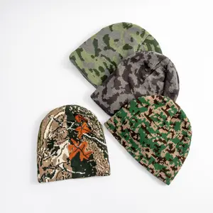 New Arrival Winter Brimless Beanies Custom All Over Camo Knitted Hats For Men
