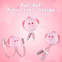 Kabel Pengisi Daya Cepat Retraktil 60W Axolotl Pink Lucu USB C ke USB C Universal Kartun 3D PVC Axolotl Tipe C