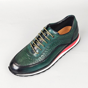 Chaussures à lacets pour hommes en cuir véritable bleu, bout rond, tendance de la mode, toutes saisons, vêtements décontractés - Product Image 2