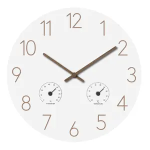 Moda Moderna Simples Relógio De Parede Branca Com Luz LED Decoração De Casa Redonda Mdf Relógios De Madeira Personalizados