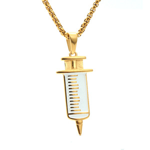 Collier à pendentif seringue en or à la mode, chaîne en alliage de zinc pour hommes, femmes, étudiants, couples, bijoux tendance - Product Image 1