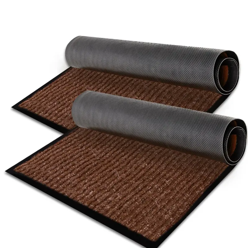 Đôi gân sọc Thảm lối vào ngoài trời PVC sàn Mat không trượt bụi sạch Polyester cửa mat