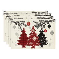 Ensemble de 4 sets de table de Noël en polyester, motif arbre et flocon de neige, lavables, pour fêtes et décorations hivernales