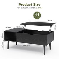 Table basse relevable en panneaux de particules, design farmhouse, rangement durable, pour salon, maison, noir