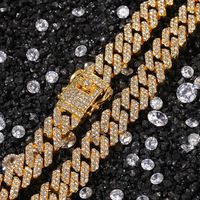 Chaîne cubaine de haute qualité de 12mm en alliage de diamant plaqué or pour homme, collier Hip Hop glacé