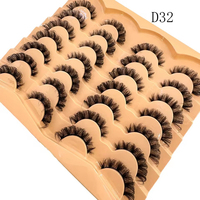 Festind DF Luxury Handmade pour 14 paires de faux cils œil de chat en vison synthétique 8D, effet wispy, pack de cils spectaculaires, longs, épais et volumineux
