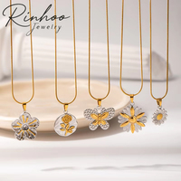 RINHOO – colliers à pendentif fleur tendance pour femmes, bijoux en acier inoxydable, collier ras du cou à la mode, accessoires en or 18 carats