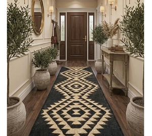 Geometric Southwestern Wool <b>Jute</b> <b>Rug</b> | Handwoven Boho Tribal Carpet for Farmhouse Hallway Entryway Bedroom Living Room Decor - Product Image 1