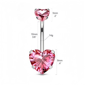 Anneau de nombril en acier inoxydable en forme de cœur avec zircon, serti à griffes de 1,610 mm, bijou unisexe pour le nombril, cadeau - Product Image 5