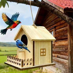 Nichoir transfrontalier à monter soi-même pour colibris, mangeoire à <span class=keywords><strong>oiseaux</strong></span> pour l'observation des <span class=keywords><strong>oiseaux</strong></span> dans le <span class=keywords><strong>jardin</strong></span>, couleur bois naturel - Product Image 3