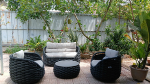 Luxury <b>Outdoor</b> Rope Sofa Set Handwoven Patio Lounge Set with Cushions - Product Image 5