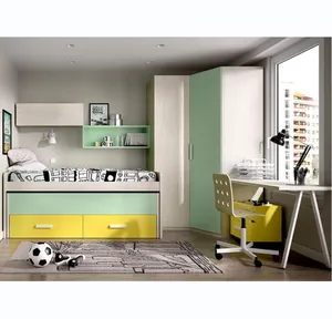 Hot Latest Modern designs kids children bedroom furniture set for Girls and boy with sliding wardrobe and desk