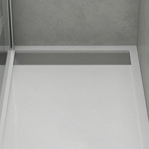 Piatto Doccia Moderno 160x80 in Acrilico con Canale in Acciaio Kamalu per Casa e Hotel, Materiale Durevole in SMC Ceramica e Resina Effetto Pietra Artificiale - Product Image 6