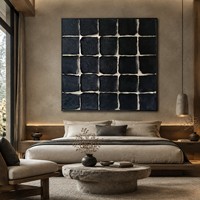 Peinture sur toile géométrique texturée 3D faite à la main de grande taille, art mural abstrait Wabi-Sabi minimaliste noir et blanc