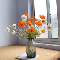Quatre fleurs de coquelicot artificielles en tissu de soie floqué rose corail pour la maison et le salon, décorations de mariage et de paysage d'hôtel