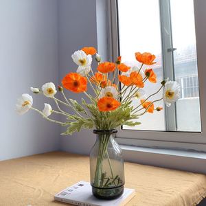 Quattro fiori di papavero artificiali in tessuto di seta floccato in rosa corallo per la casa e il soggiorno decorazioni matrimoni e scenario dell'hotel - Product Image 4