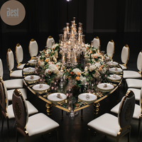 Tables de salle à manger ovales de luxe pour 18 personnes, en verre miroir noir brillant, dessus en MDF, argentées, pour mariage