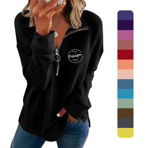 Sudadera de peso pesado de algodón 100% para mujer, cuello levantado, cremallera 1/4, logotipo personalizado impreso, entrenamiento informal con cremallera de cuarto de invierno - Product Image 1