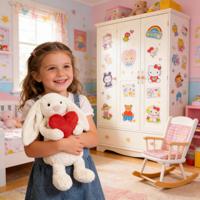 Peluche Lapin Moyen Rouge Timide avec Cœur d'Amour, Jouet en Peluche Mignon, Poupée Douce pour Cadeau d'Anniversaire