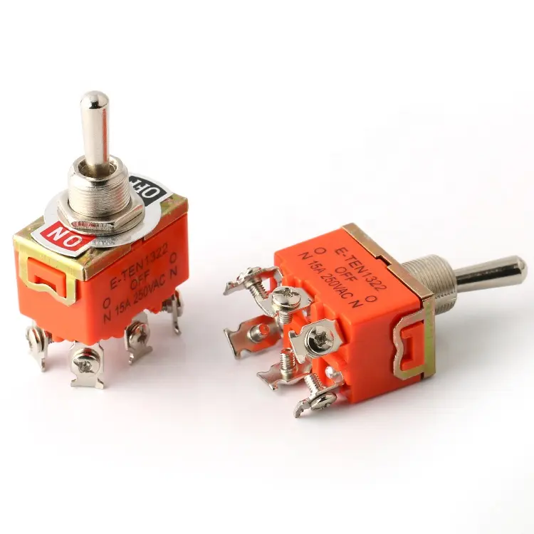 2 Way Toggle Switch Dpdt 15A 250V AC 6 Pins 2 Position On-Off-On E-TEN 1322 Toggle Switches