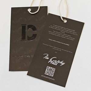 Customized Printed Name Logo UV Printing Glossy <b>Black</b> Paper Hang Tag <b>String</b> Low MOQ Eco Recyclable Clothing Shoes Swing Hang Tag - Product Image 1