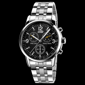 Montre chronographe à quartz pour homme SKMEI, bracelet en acier inoxydable argenté, cadran blanc, montre chronographe multifonction, montre à quartz analogique - Product Image 3