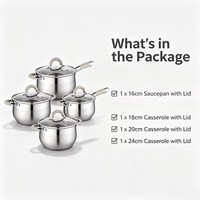 Ensemble de casseroles élégantes et écologiques en acier inoxydable avec couvercles en verre, sans revêtement, compatibles induction et gaz, lavables au lave-vaisselle