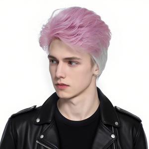 Perruques courtes pour hommes, style européen-américain, résistantes à la chaleur, à boucles extérieures, effet amincissant, polyvalentes et colorées - Product Image 3