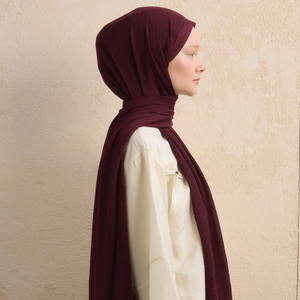 Hijab long froissé modal de haute qualité léger respirant doux écharpe multifonction impression de blocage des couleurs tenue quotidienne bureau - Product Image 2